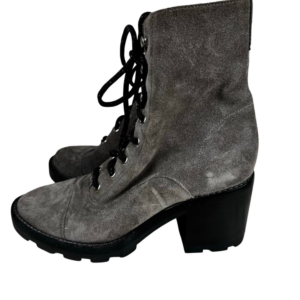 Marc Fisher MLWanya Gray Suede Leather Boots Lace Up Moto Women's Size 7.5